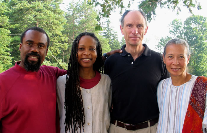 Teachers of the 2005 People of Color Retreat. (L to R): Russell Brown, Rachel Bagby, Joseph Goldstein and Gina Sharpe.